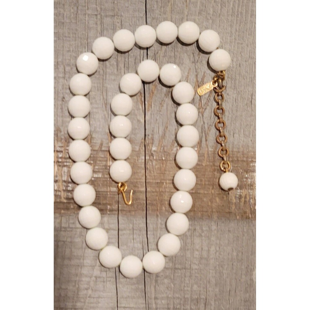 Vintage Monet White Disco‎ Ball Beaded Necklace Gold Tone signed 18" in. Nice